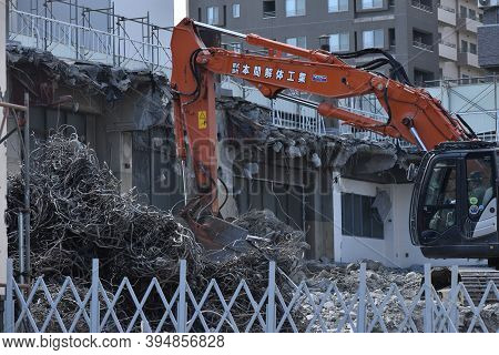 Sapporo Japan October 1 2020 The Escavator At Work On The Demolition Site