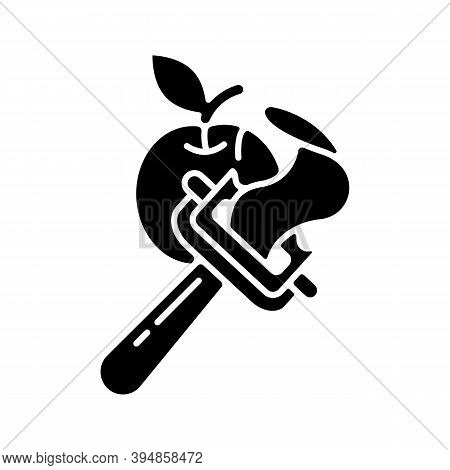 Vegetable Peeler Black Glyph Icon. Stainless Instrument For Serving Food. Cooking Utensil. Peel Appl