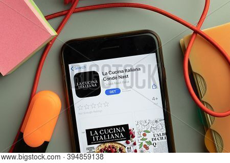 New York, United States - 7 November 2020: La Cucina Italiana Conde Nast App Store Logo On Phone Scr