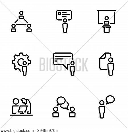Set Of Black Vector Icons, Isolated On White Background, On Theme People Of Intellectual Work