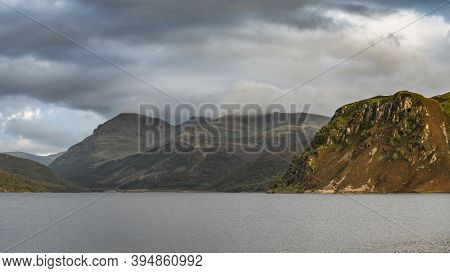 Wonderful Landscape Image Looking Across Ennerdale Water In The English Lake District Towards The Pe