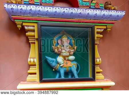 Colorful Statue Of Ganesha Sitting On Wild Blue Boar At Sri Maha Mariamman Temple In Kuala Lumpur Ci