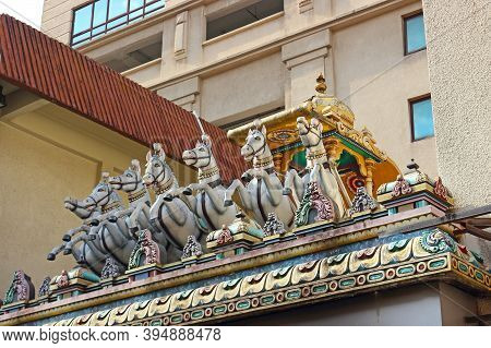 Colorful Statues Of Horses At Sri Maha Mariamman Temple In Chinatown In Kuala Lumpur City, Malaysia