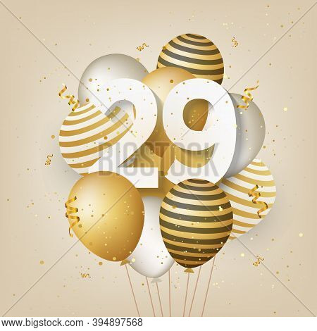 Happy 29th Birthday With Gold Balloons Greeting Card Background. 29 Years Anniversary. 29th Celebrat