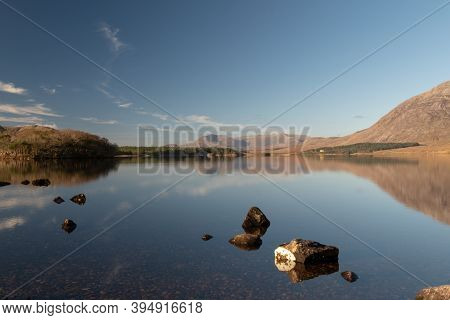 Nature Landscape, Connemara, Ireland, Lough Inagh, Lakes With Blue Water, Mountains In The Backgroun