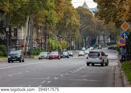 Tbilisi, Georgia - 14 November, 2020: View Of Rustaveli Avenue, Tbilisi