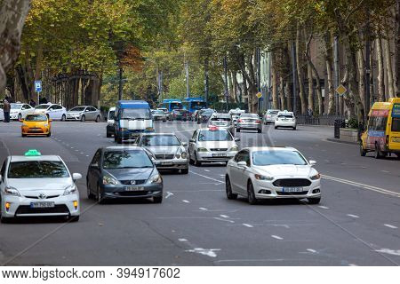 Tbilisi, Georgia - 14 November, 2020: View Of Rustaveli Avenue, Tbilisi