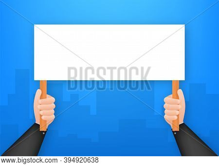 Cartoon Poster With Hand Holding Placard For Banner Design. Banner, Billboard Design. Vector Stock I