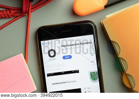 New York, United States - 7 November 2020: Outdooractive Business App Store Logo On Phone Screen, Il