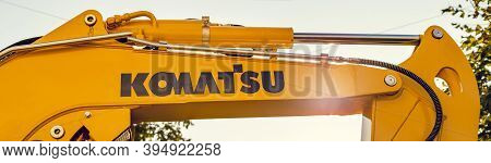 Atina,frosinone,lazio,italy-august 26,2020:wide Shot Of Hydraulic Excavator Arm Against The Sky
