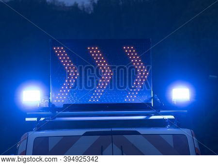 Detour Or Redirection On A Freeway, Road Sign On A Highway