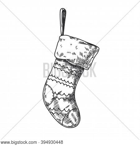 Christmas Sock Isolated On White Background. Sketch, Vector