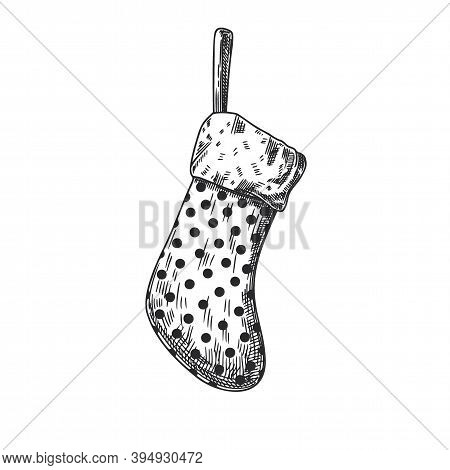 Christmas Sock Isolated On White Background. Sketch, Vector