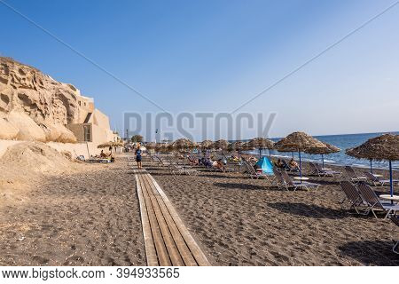 Santorini, Greece - September 16, 2020: Vlychada Beach, Also Known As The Moon Beach Surrounded By V