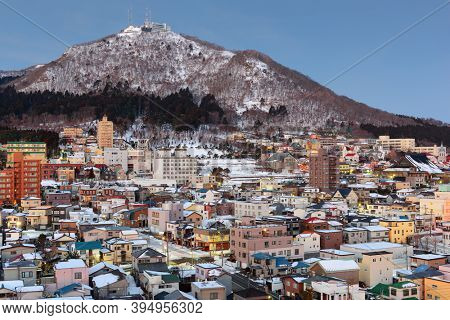 Hakodate, Japan skyline at Mt. Hakodate during a winter twilight.