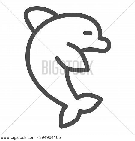 Dolphin Line Icon, Aquapark Concept, Small Gregarious Whale Sign On White Background, Dolphin Symbol