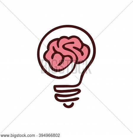 Brain In Light Bulb In One Line Style Design Vector