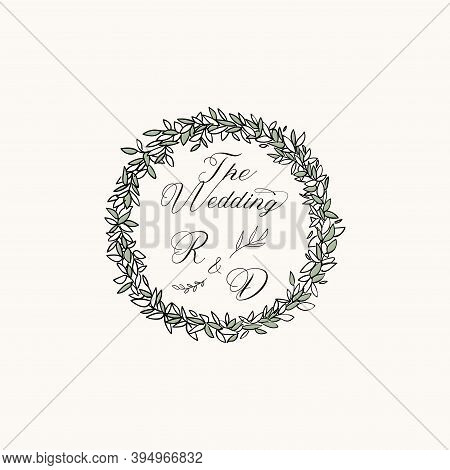 Floral Wreath For Wedding Greeting Card Template Design