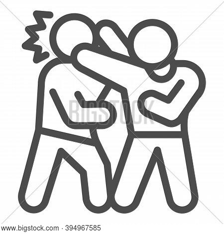 Man Defending Herself From Bandit Line Icon, Self Defense Concept, Boy Beats Man In Head Sign On Whi