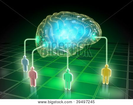 Különböző emberek gondolatait létre egy kollektív elme. Digitális illusztráció.