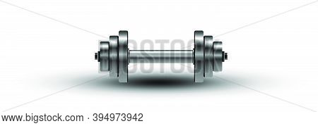 Vector Metal Dumbbell Weights On White Background. Sports Items. 3d . Eps 10+