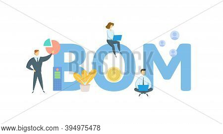 Bom, Bill Of Materials. Concept With Keywords, People And Icons. Flat Vector Illustration. Isolated 