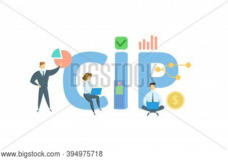 Cip, Carriage And Insurance Paid. Concept With Keywords, People And Icons. Flat Vector Illustration.