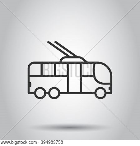 Trolleybus Icon In Flat Style. Trolley Bus Vector Illustration On White Isolated Background. Autobus