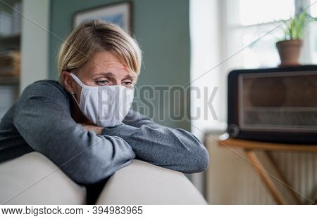 Stressed Woman Indoors At Home, Mental Health And Coronavirus Concept.