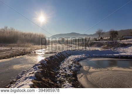Beautiful Sunny Winter Landscape At Caucasus Mountains.