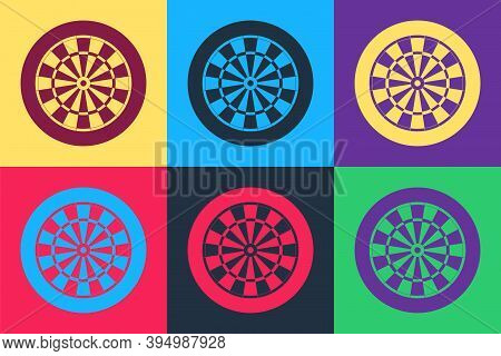 Pop Art Classic Darts Board With Twenty Black And White Sectors Icon Isolated On Color Background. D