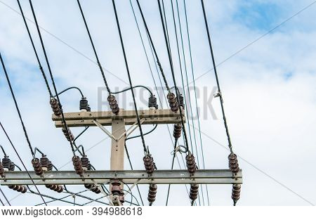 Three-phase Electric Power For Transfer Power By Electrical Grids. Electric Power For Support Manufa