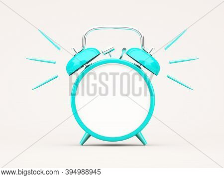 3d Rendering Blue Alarm Clock On White Background