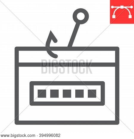 Password Phishing Line Icon, Security And Theft, Hacker Attack Sign Vector Graphics, Editable Stroke