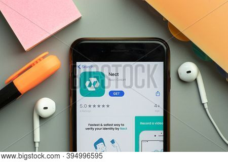 New York, United States - 7 November 2020: Nect App Store Logo On Phone Screen, Illustrative Editori