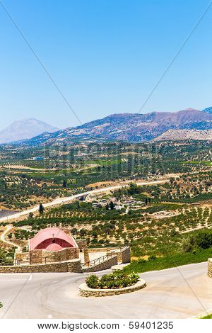 Monastery (friary) In Messara Valley At Crete Island In Greece. Messara - Is  Largest Plain In Crete