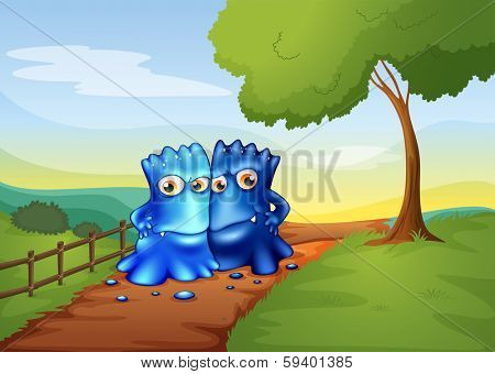 Illustration of the two bestfriend monsters going to the farm
