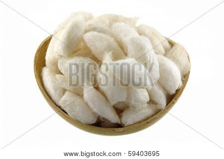 A bowl of Silkworm Cocoon isolated on white background