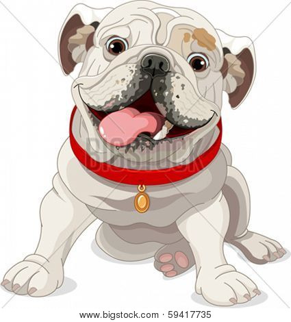 Illustration of English bulldog with red collar
