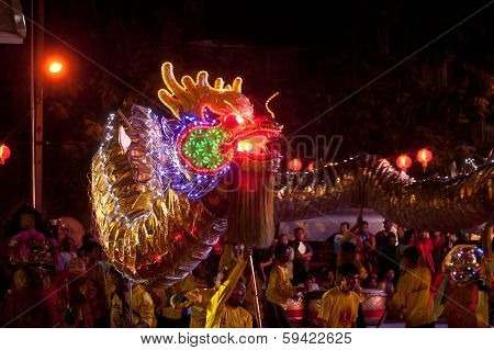 Golden Dragon Dancing In Chinese New Year.