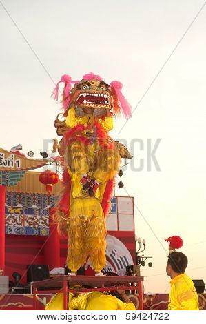 Lion Dancing In Chinese New Year.