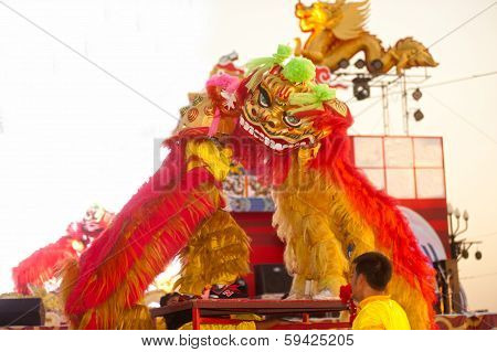 Lion Dancing In Chinese New Year.