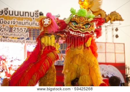 Lion Dancing In Chinese New Year.