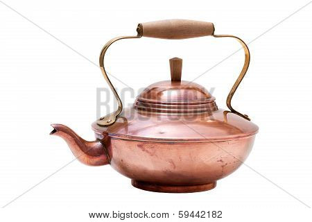 Copper Tea Pot Isolated On White Background