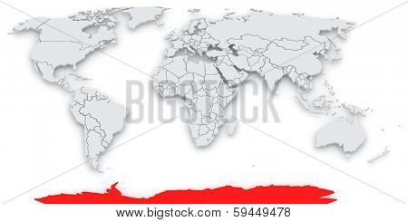 Map of the world. Antarctica . 3d