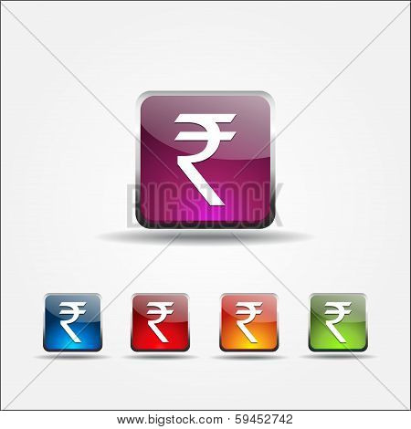 Indian Rupee Sign Rounded Vector Button Icon Set