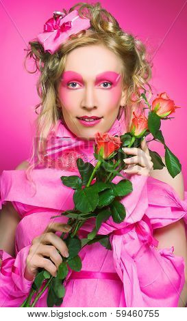 Woman in pink.