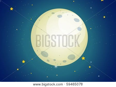 Illustration of a sky with stars and a moon