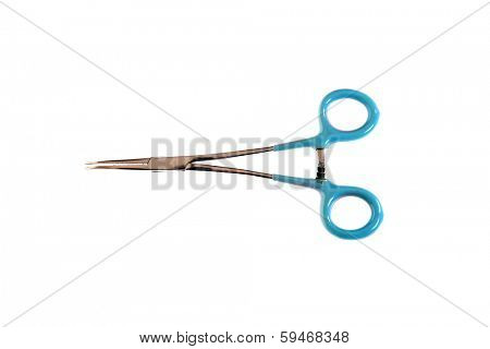 Genuine Medical Hemostats from a recent operation by a World Famous Surgeon or used as a Roach Clip by some Pot Smoking Hippie. You decide. Isolated on white with room for your text.