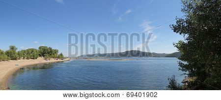 Beach On The Volga River With Mountain Views